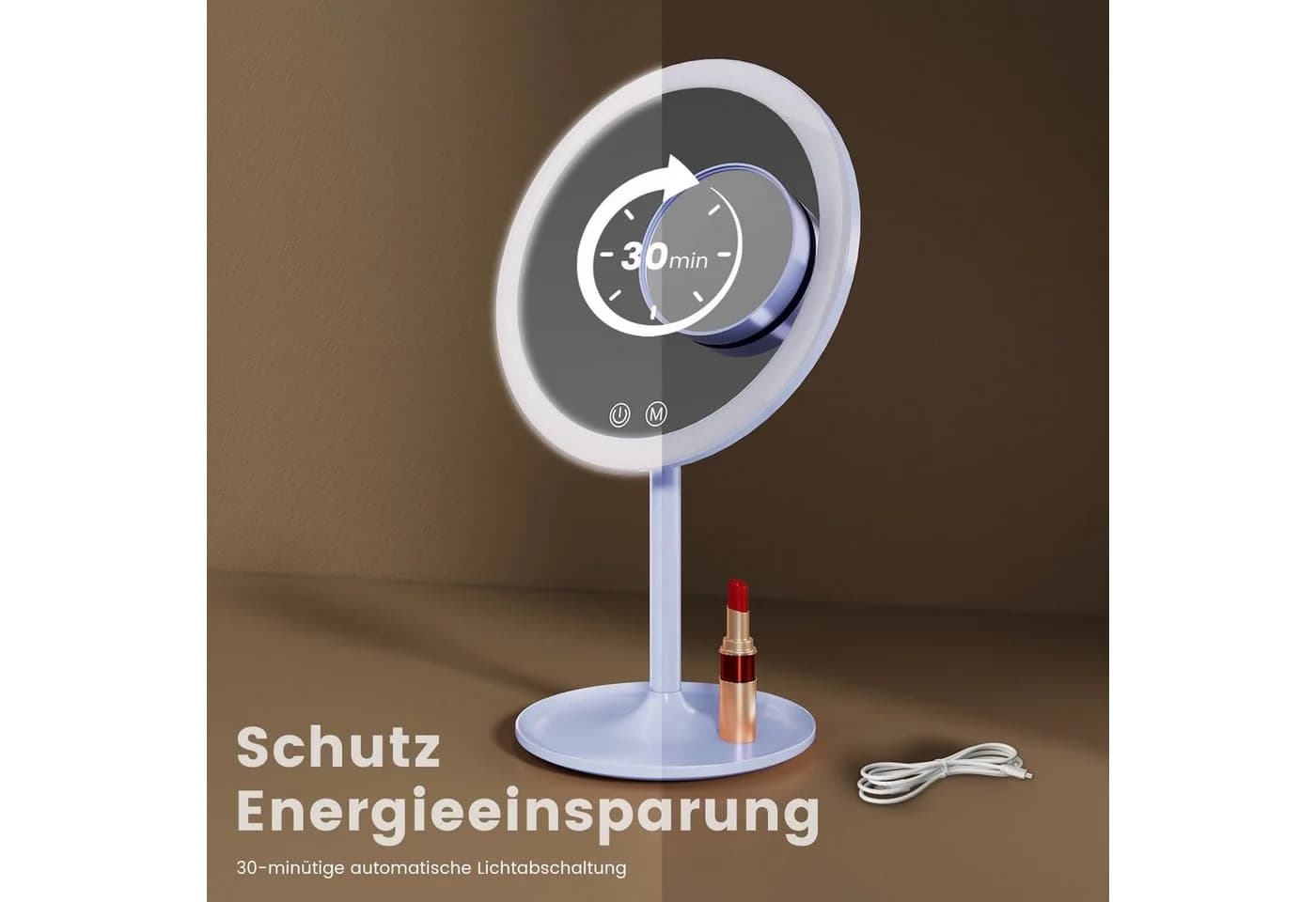 EMKE Kosmetikspiegel Macaron mit Beleuchtung 3 Lichtfarben Dimmbar 1X/3X 90°Drehbar USB Aufladbar - Bild 5