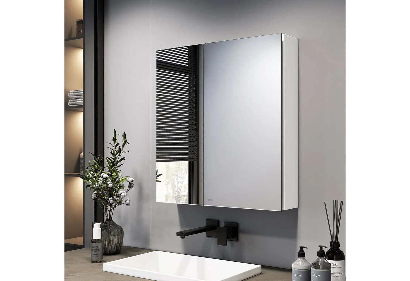 EMKE Spiegelschrank 60x65cm 2-türig Badezimmer Doppelseitiger Spiegel - Bild 2