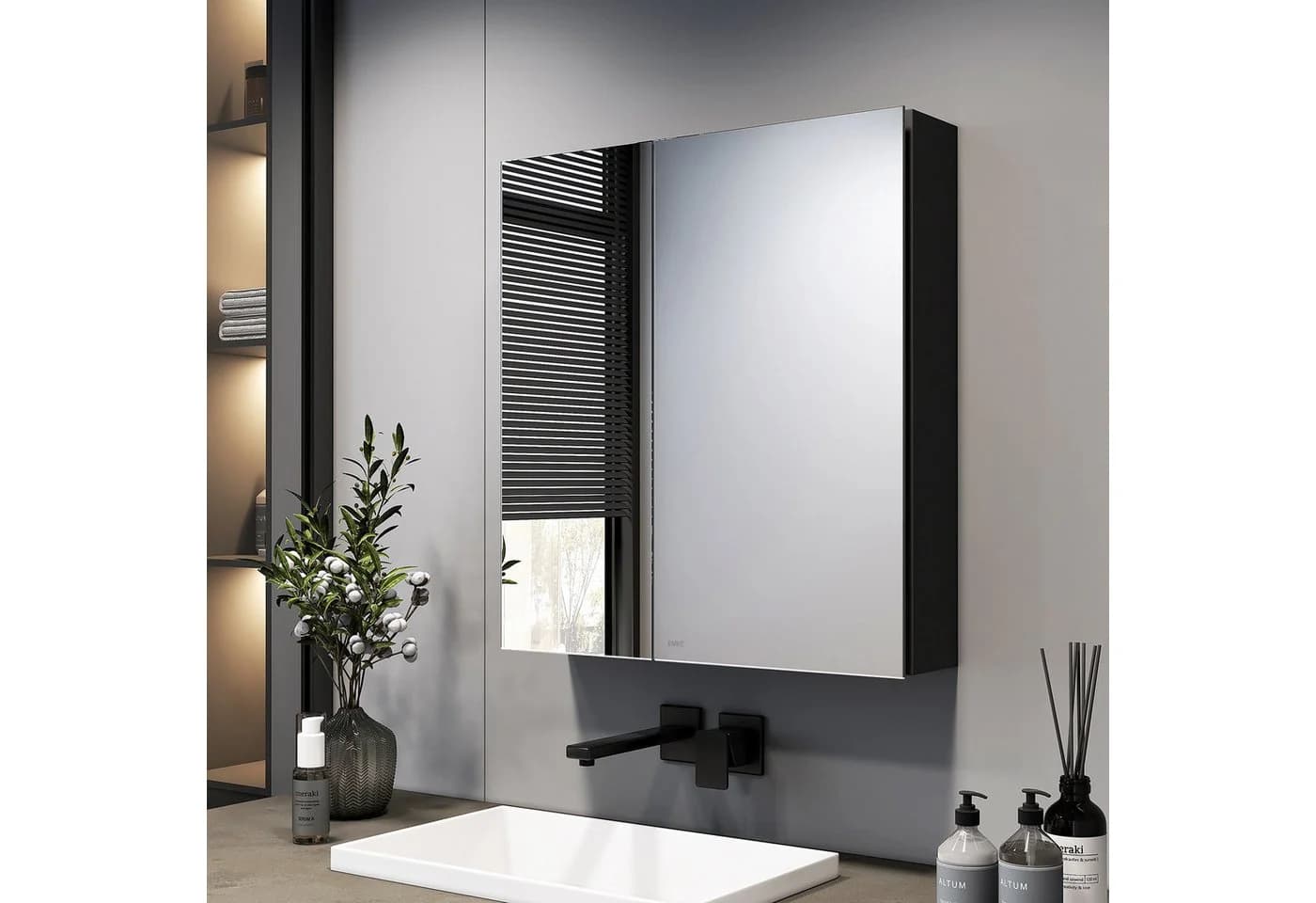 EMKE Spiegelschrank 60x65cm 2-türig Badezimmer Doppelseitiger Spiegel - Bild 2