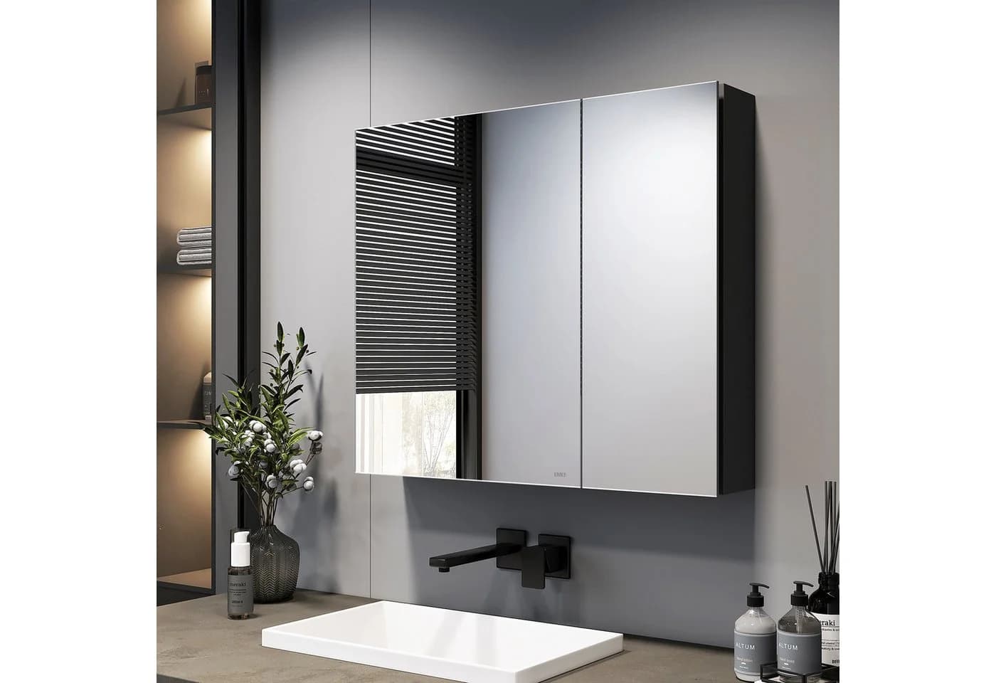 EMKE Spiegelschrank 2-türig 85x65 cm Verstellbare Glasregale - Bild 2