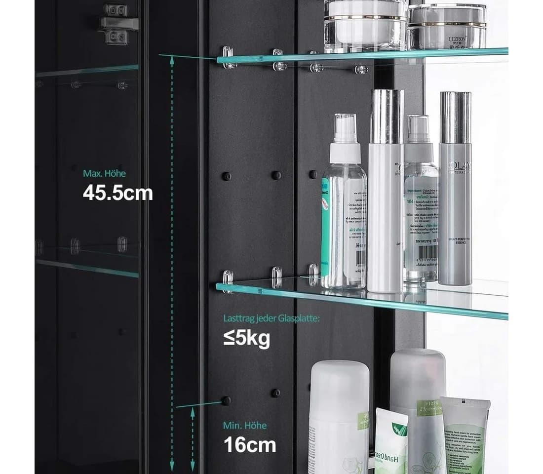 EMKE Spiegelschrank 2-türig 85x65 cm Verstellbare Glasregale - Bild 5