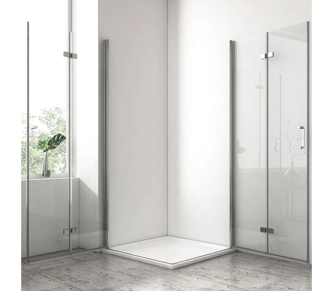 EMKE Eckdusche Duschkabine Eckeinstieg mit Hebe-Senk-Mechanismus Falttür, H:195cm Set, BxT: 75x75 cm, Sicherheitsglas - Bild 4