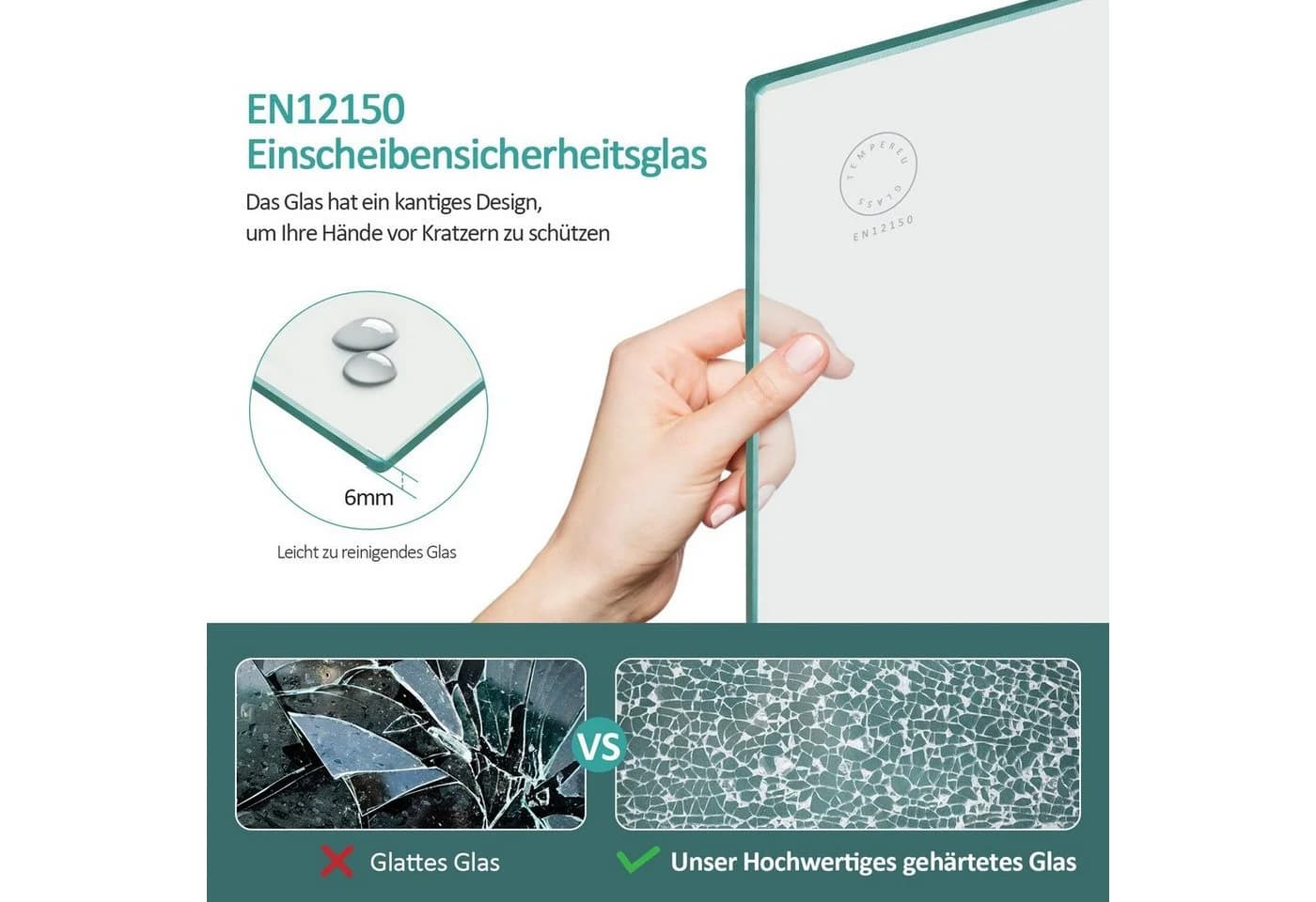 Eckdusche aus Sicherheitsglas und Nano-Glas, klar, 75x80x6mm - Bild 5