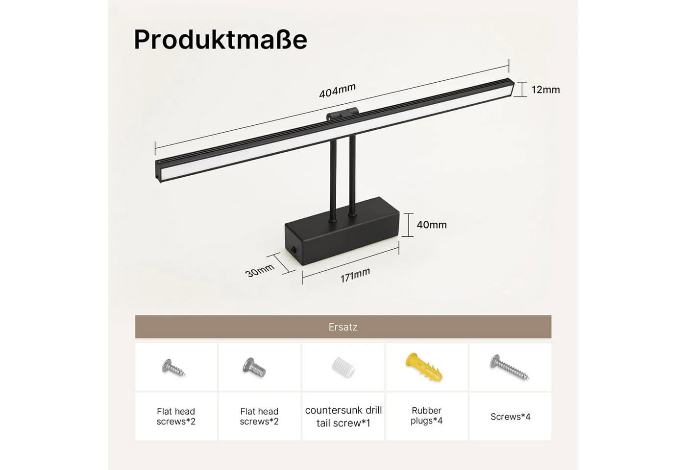 EMKE LED Spiegelleuchte Wandleuchte 40cm drehbar Badezimmer Kaltweiß Neutralweiß - Bild 5