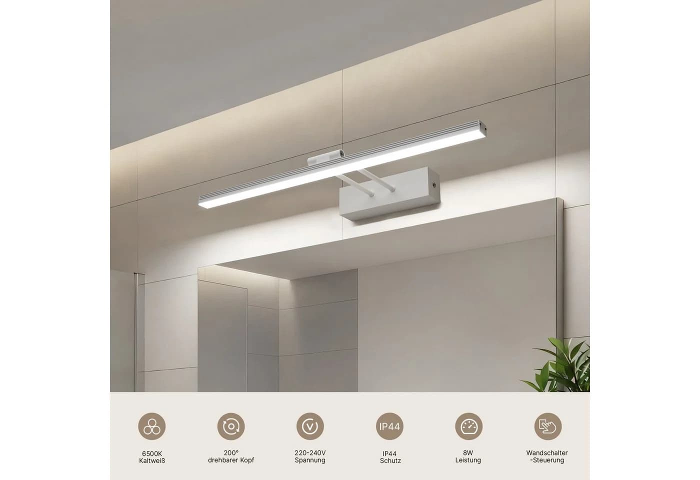 EMKE LED Spiegelleuchte Wandleuchte 40cm drehbar Badezimmer Kaltweiß Neutralweiß