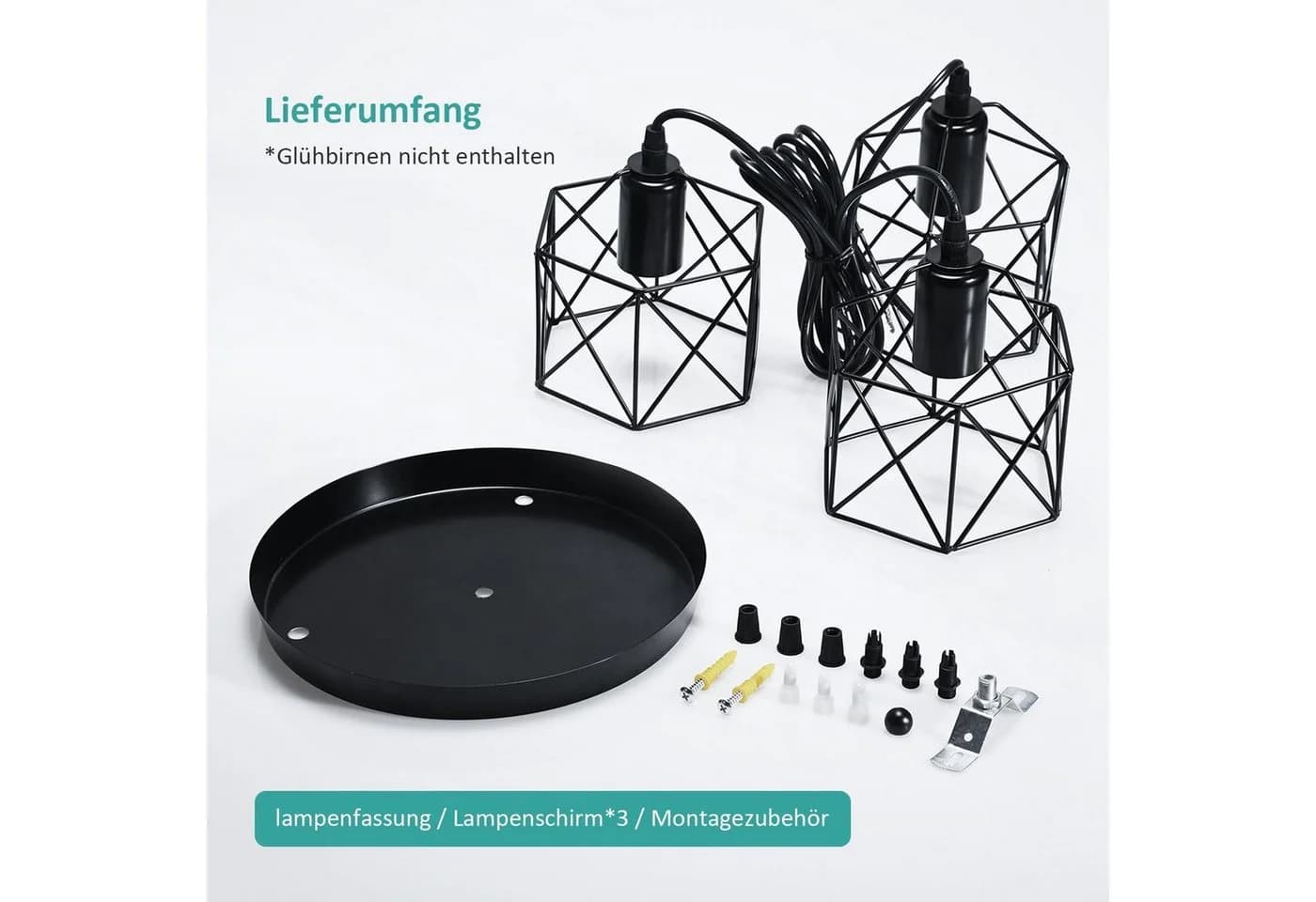 EMKE Pendelleuchte 3-flammig Industriell höhenverstellbar, E27-Fassung, Eisen Schwarz - Bild 5