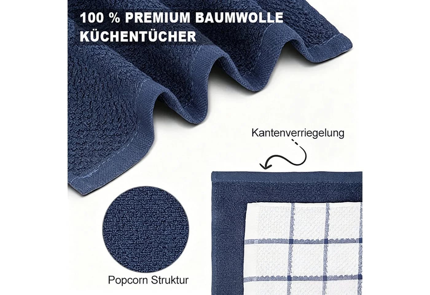 HUGERSTONE Geschirrtuch Set 8-tlg. 100% Baumwolle Blau Grau - Bild 3