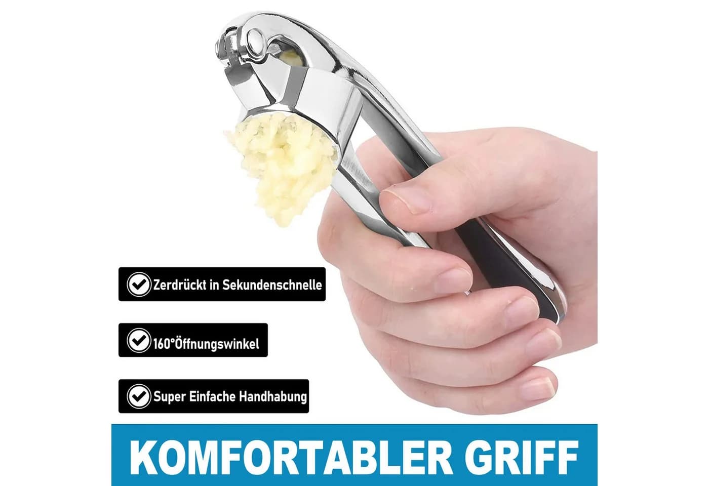 HUGERSTONE Manuelle Knoblauchpresse Edelstahl Ergonomisch - Bild 3