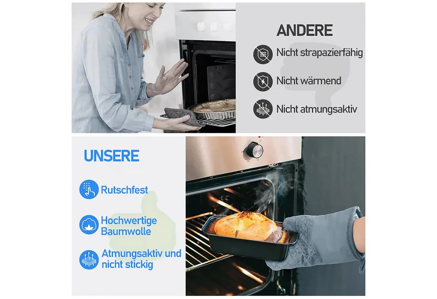 HUGERSTONE Ofenhandschuhe Topflappen Set 4-tlg. Hitzebeständig bis 260°C