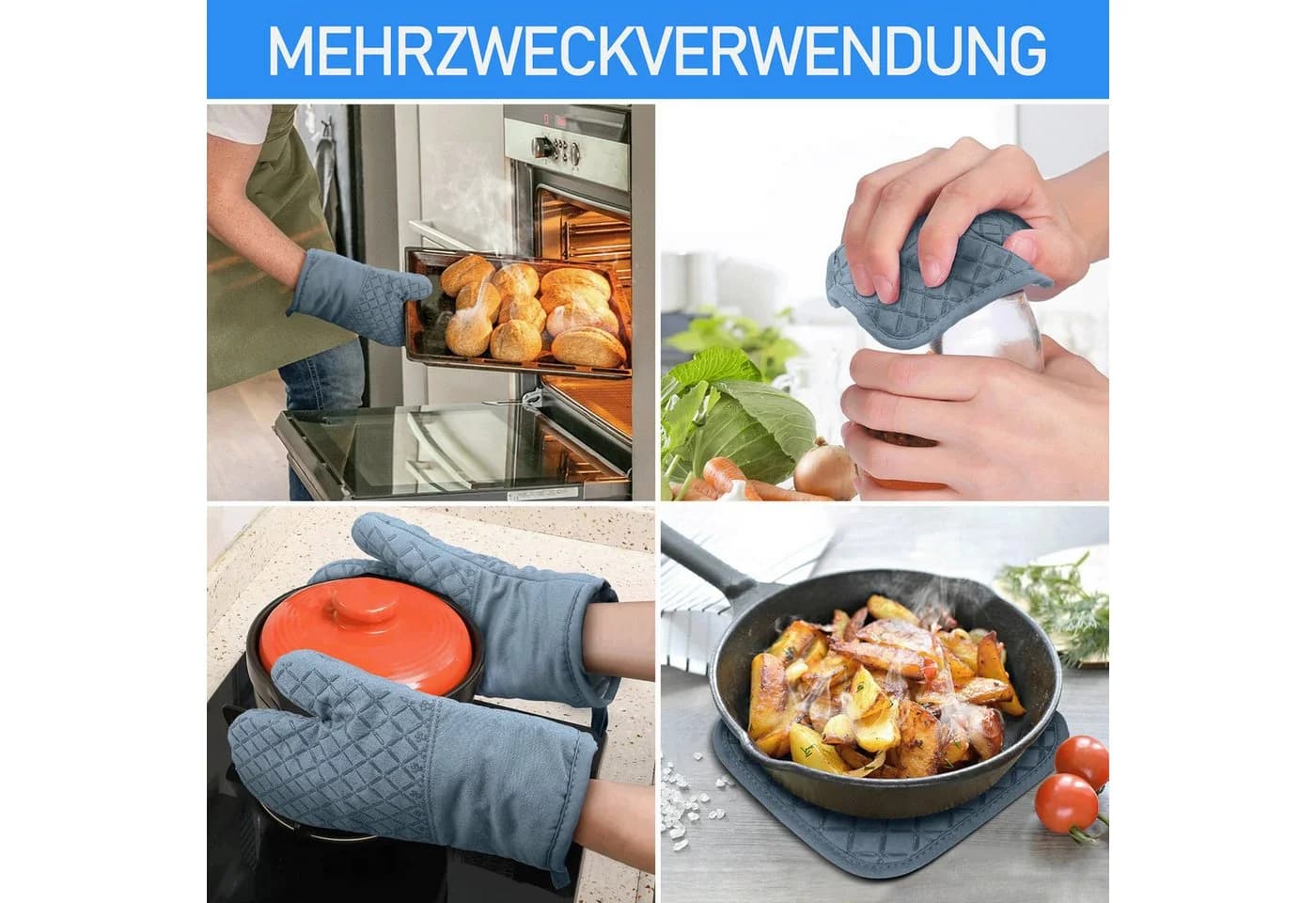 HUGERSTONE Ofenhandschuhe Topflappen Set 4-tlg. Hitzebeständig bis 260°C - Bild 4