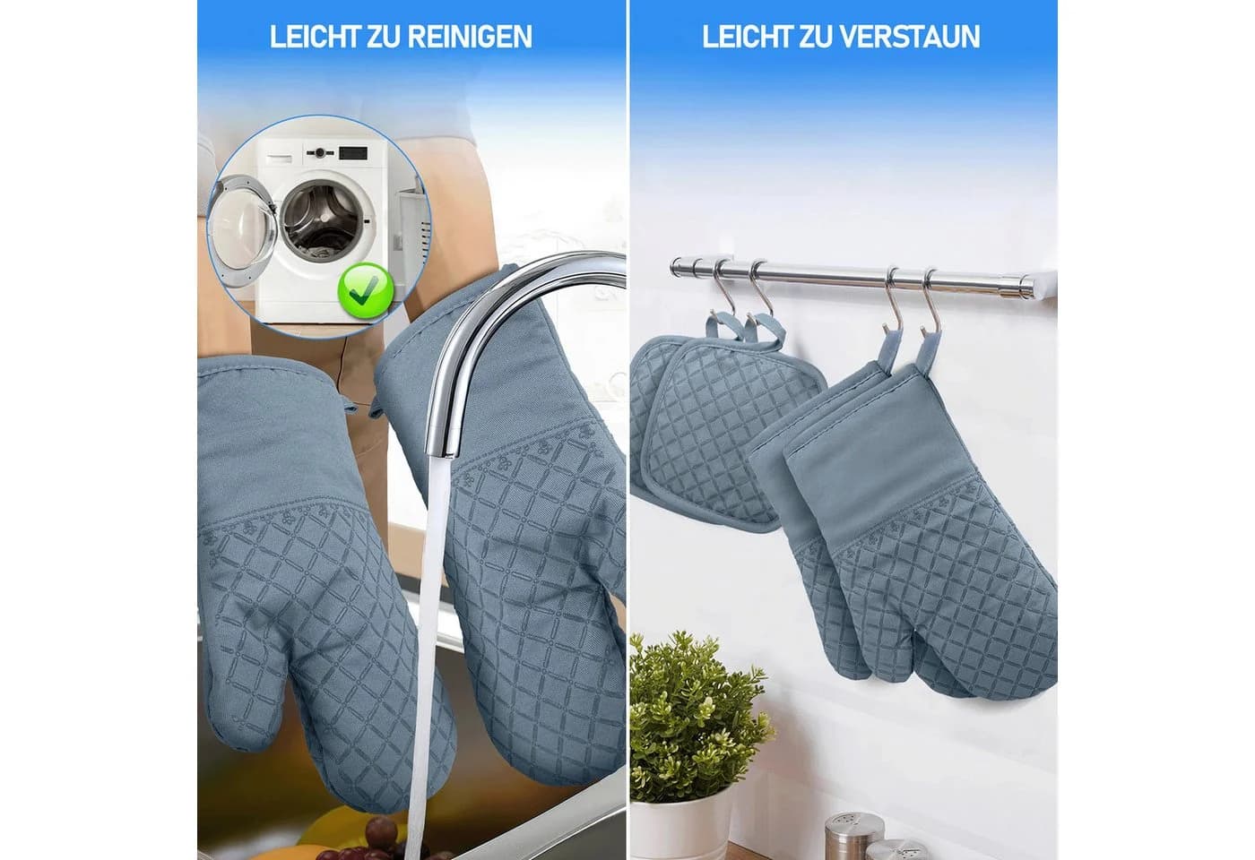 HUGERSTONE Ofenhandschuhe Topflappen Set 4-tlg. Hitzebeständig bis 260°C - Bild 5