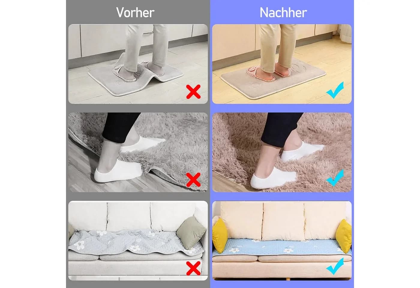 HUGERSTONE Antirutsch-Teppichunterlage 8-tlg. Weiß - Bild 3