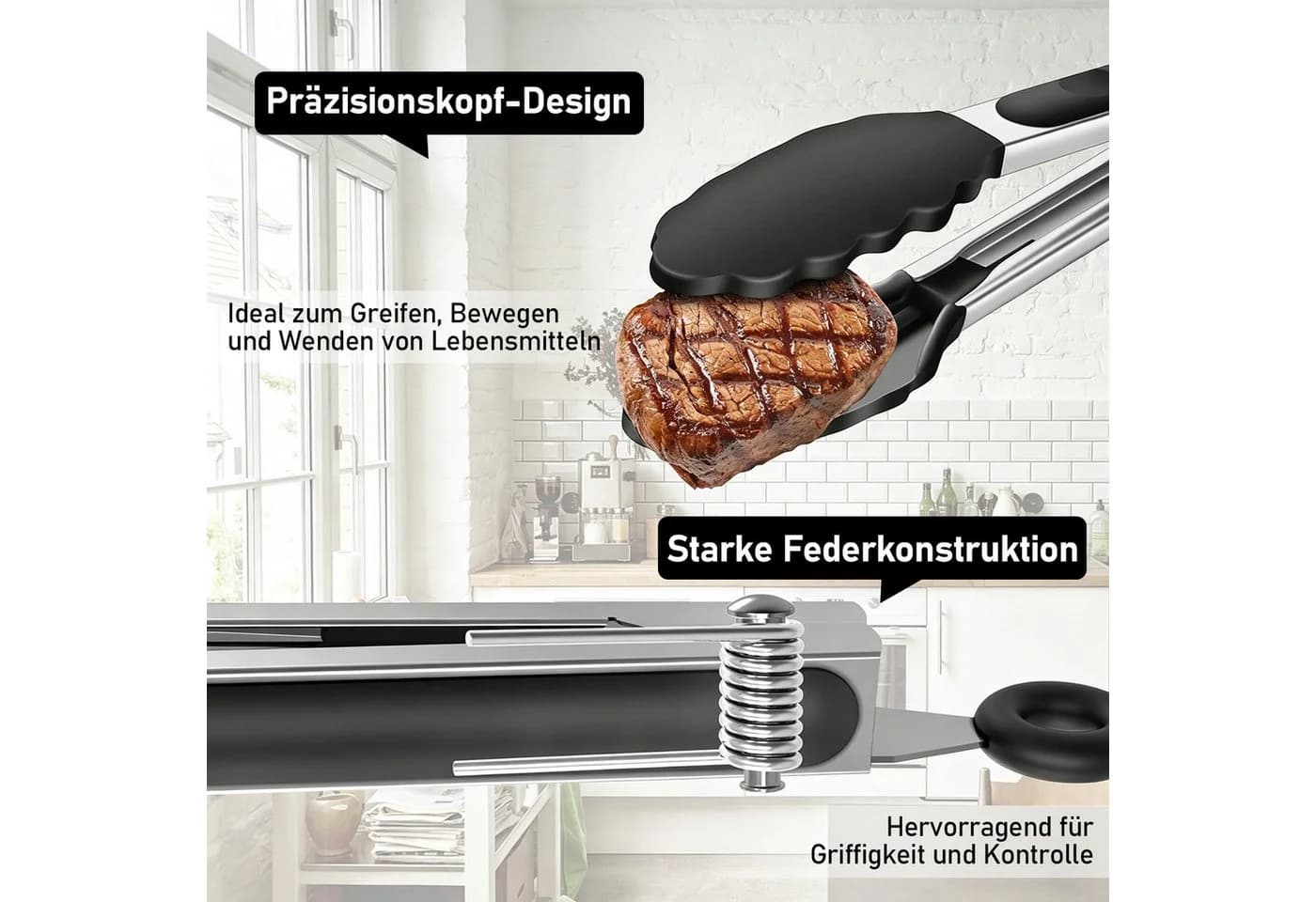 HUGERSTONE 3er Set Edelstahl Servierzange mit Silikonlaffen - Bild 3