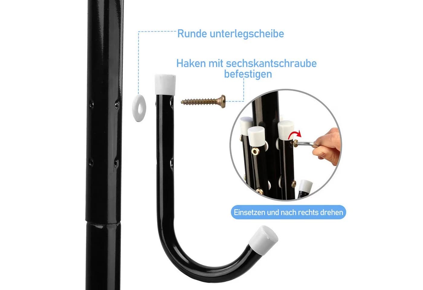 HUGERSTONE Garderobenständer Freistehend Schwarz 12 Haken Stahl - Bild 4