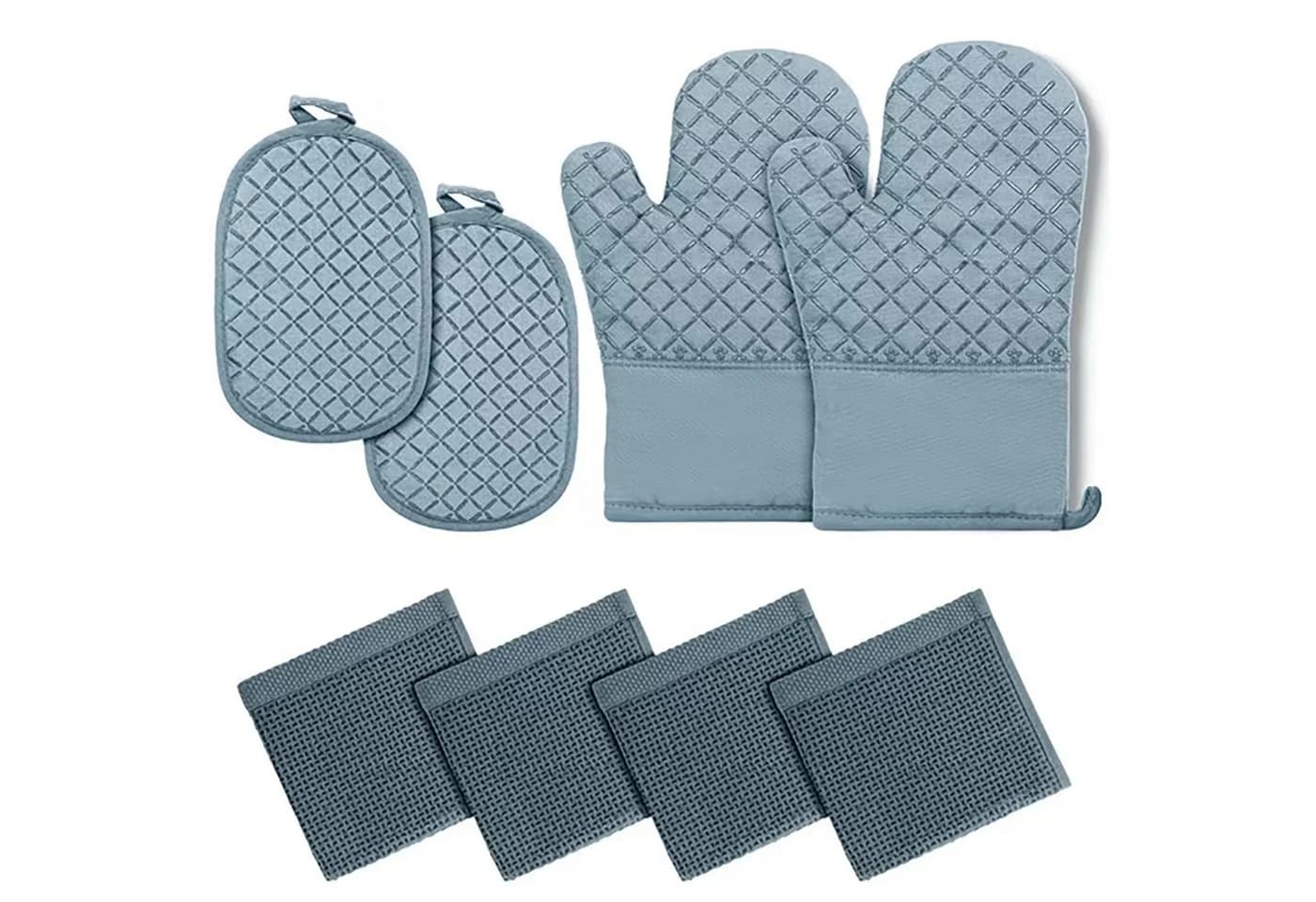 HUGERSTONE Topflappen Set 8-tlg. Blaugrau Silikon & Baumwolle - Bild 2