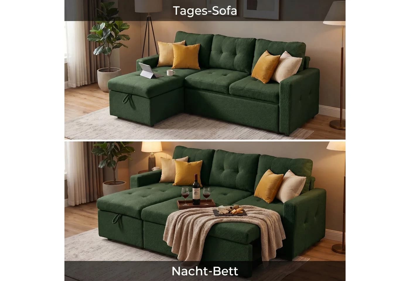 Jiexi Schlafsofa L-Form mit Schlaffunktion & Bettkasten