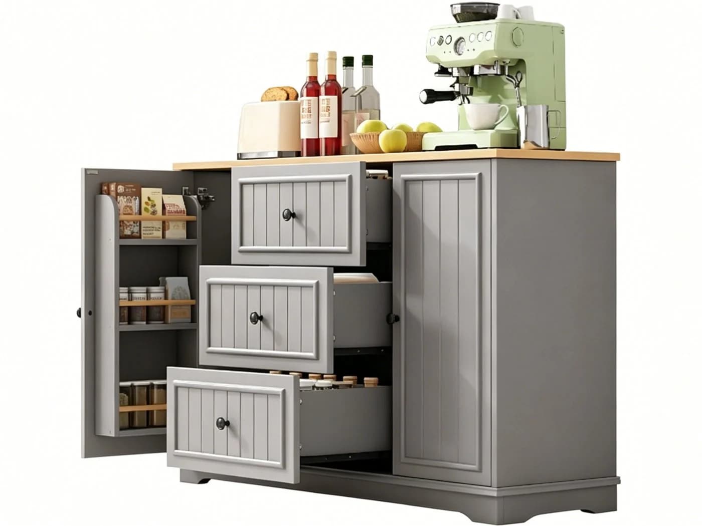 SeedWave Buffet Sideboard 126cm Grau mit Schubladen & Schranktüren - Bild 2