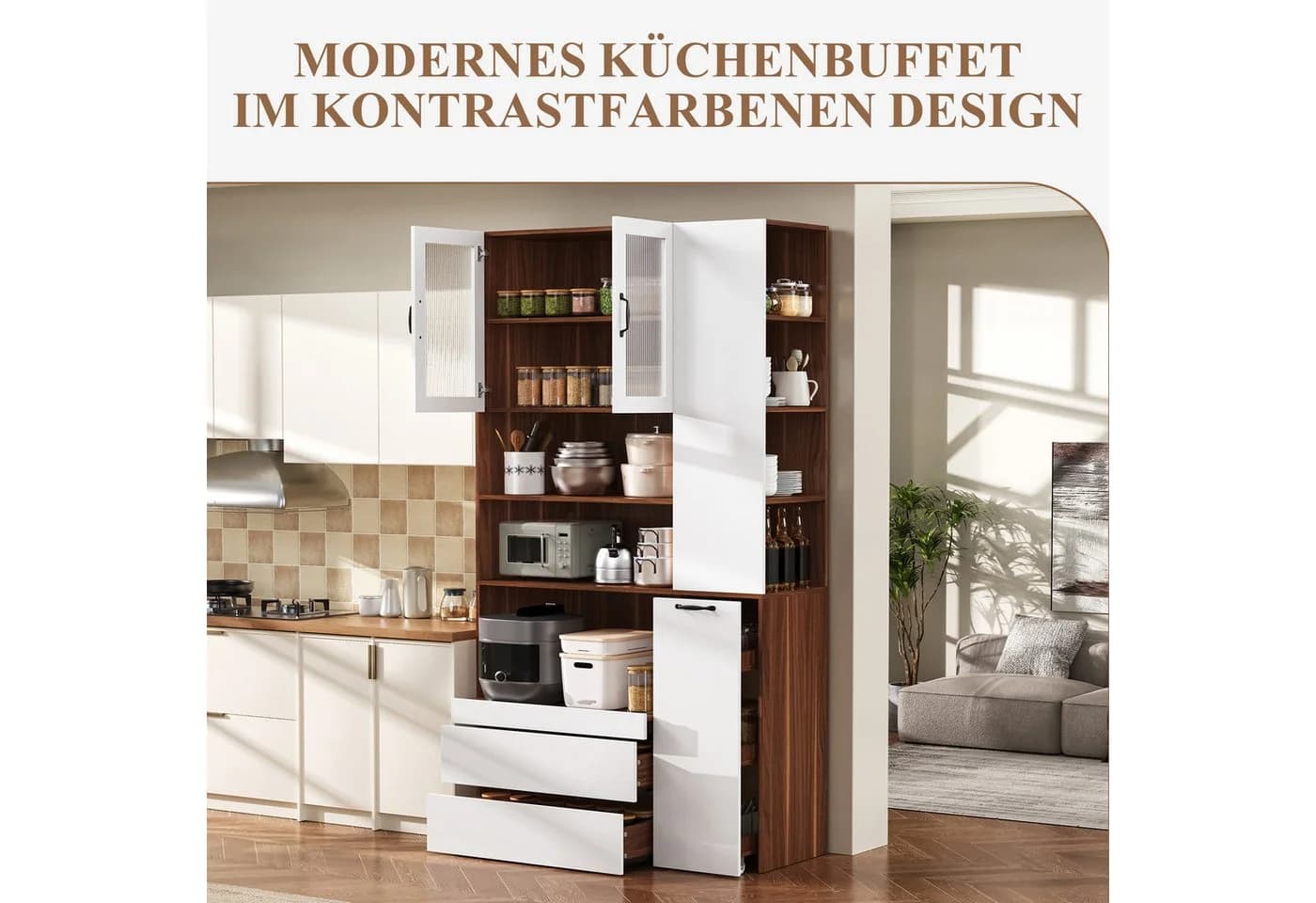 SeedWave Küchenbuffet mit Glastüren & Ausziehbarem Fach