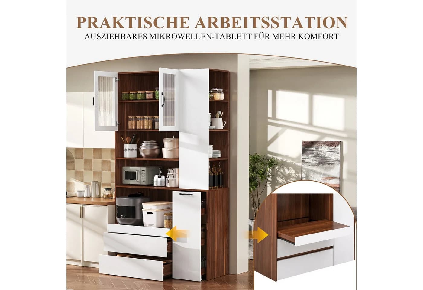SeedWave Küchenbuffet mit Glastüren & Ausziehbarem Fach - Bild 4