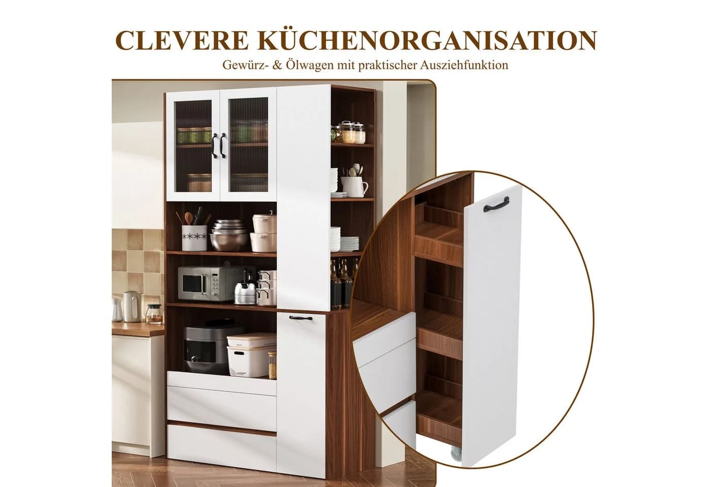 SeedWave Küchenbuffet mit Glastüren & Ausziehbarem Fach - Bild 5