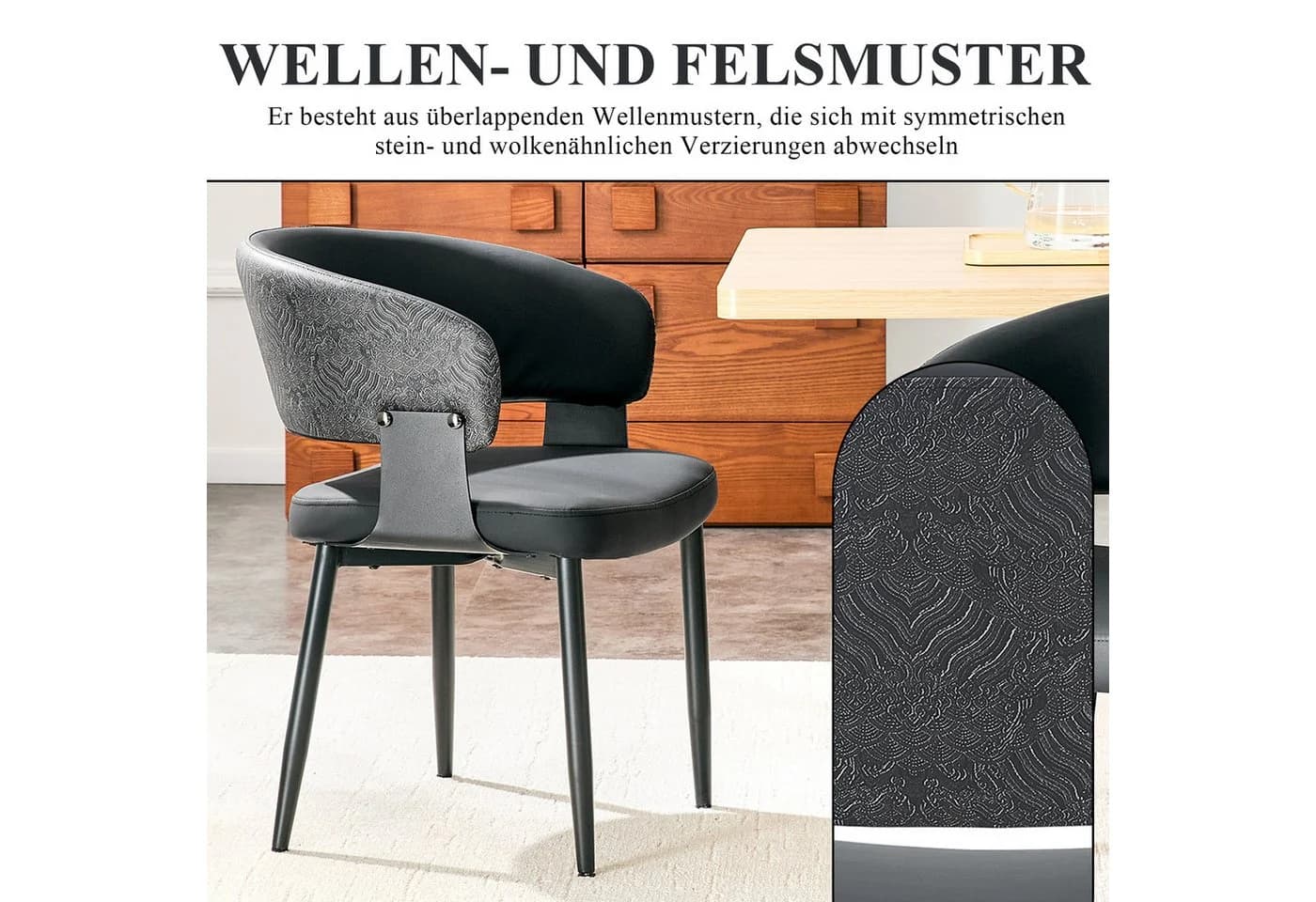 SeedWave Esszimmerstuhl 2er Set Schwarz PU-Leder Metall - Bild 4
