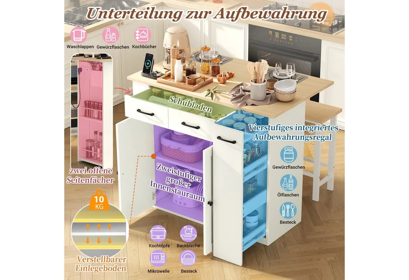 SeedWave Kücheninsel mit klappbarer Arbeitsplatte und Ladefunktion - Bild 5