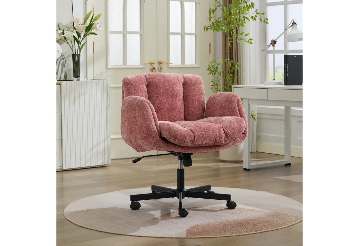 SeedWave Bürostuhl Chenille Rosa mit klappbaren Armlehnen