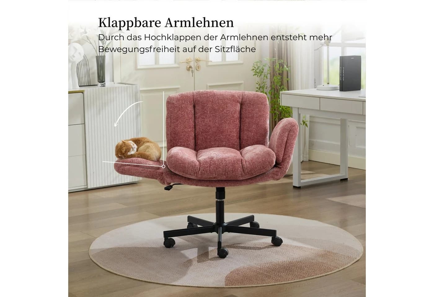 SeedWave Bürostuhl Chenille Rosa mit klappbaren Armlehnen - Bild 3