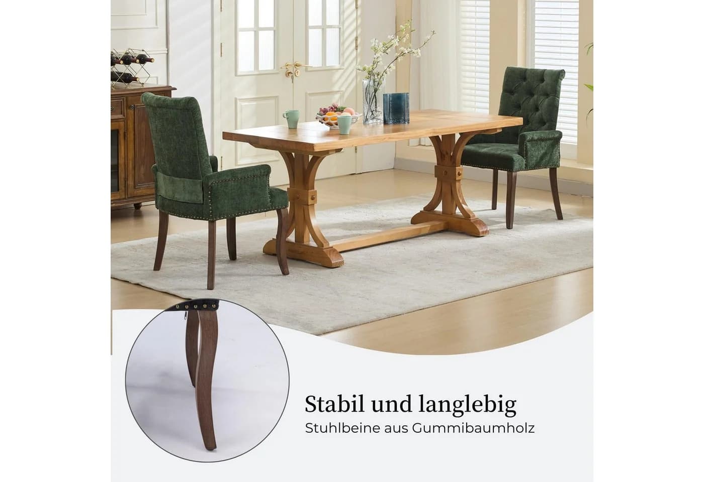 SeedWave Esszimmerstuhl Chenille Grün Massivholz - Bild 5