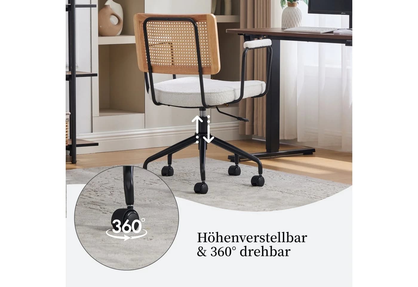 SeedWave Bürostuhl Rattan-Rückenlehne Chenille Schwarz Industrial - Bild 5