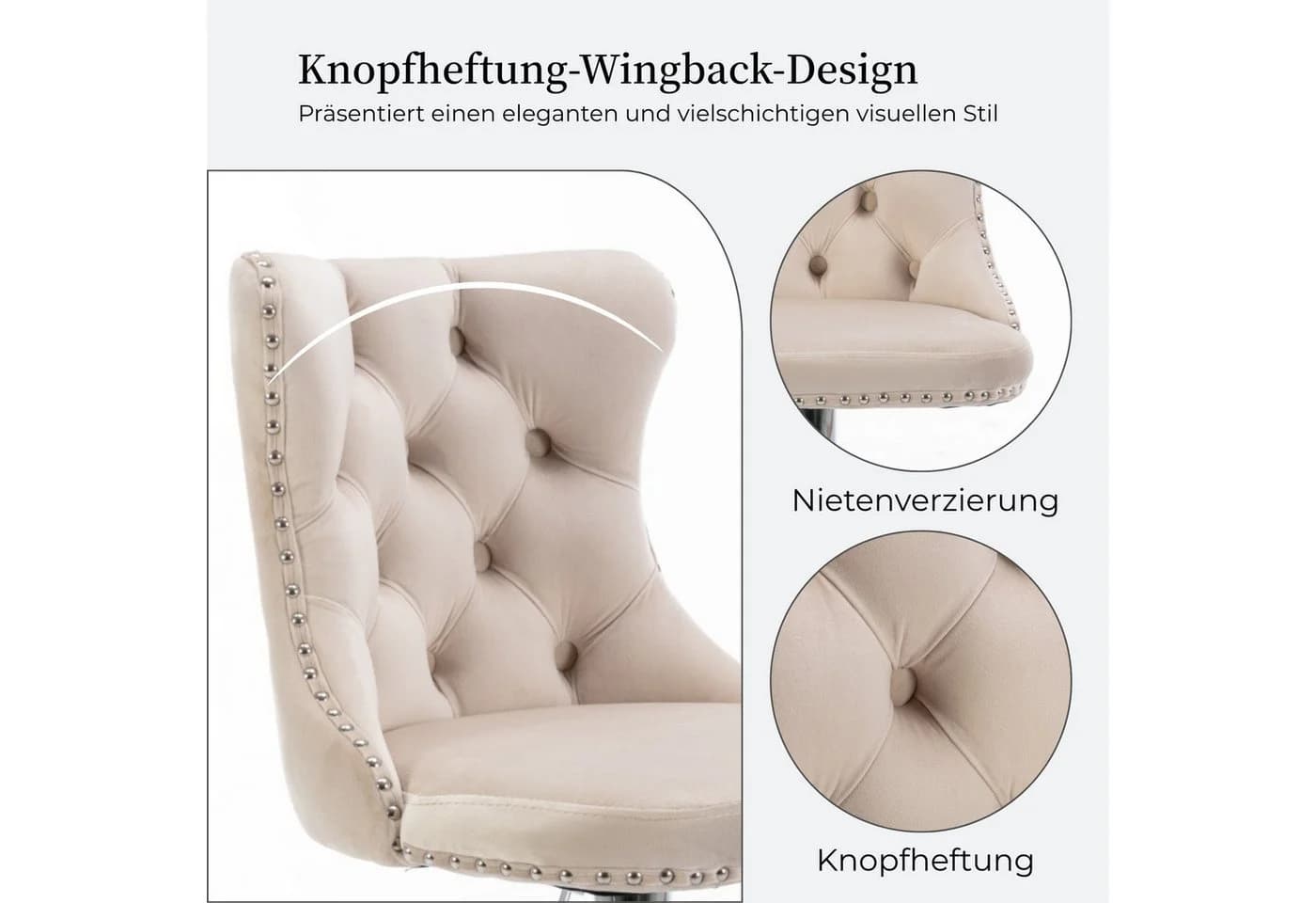 SeedWave Barhocker 2er Set Beige Samt Höhenverstellbar - Bild 4