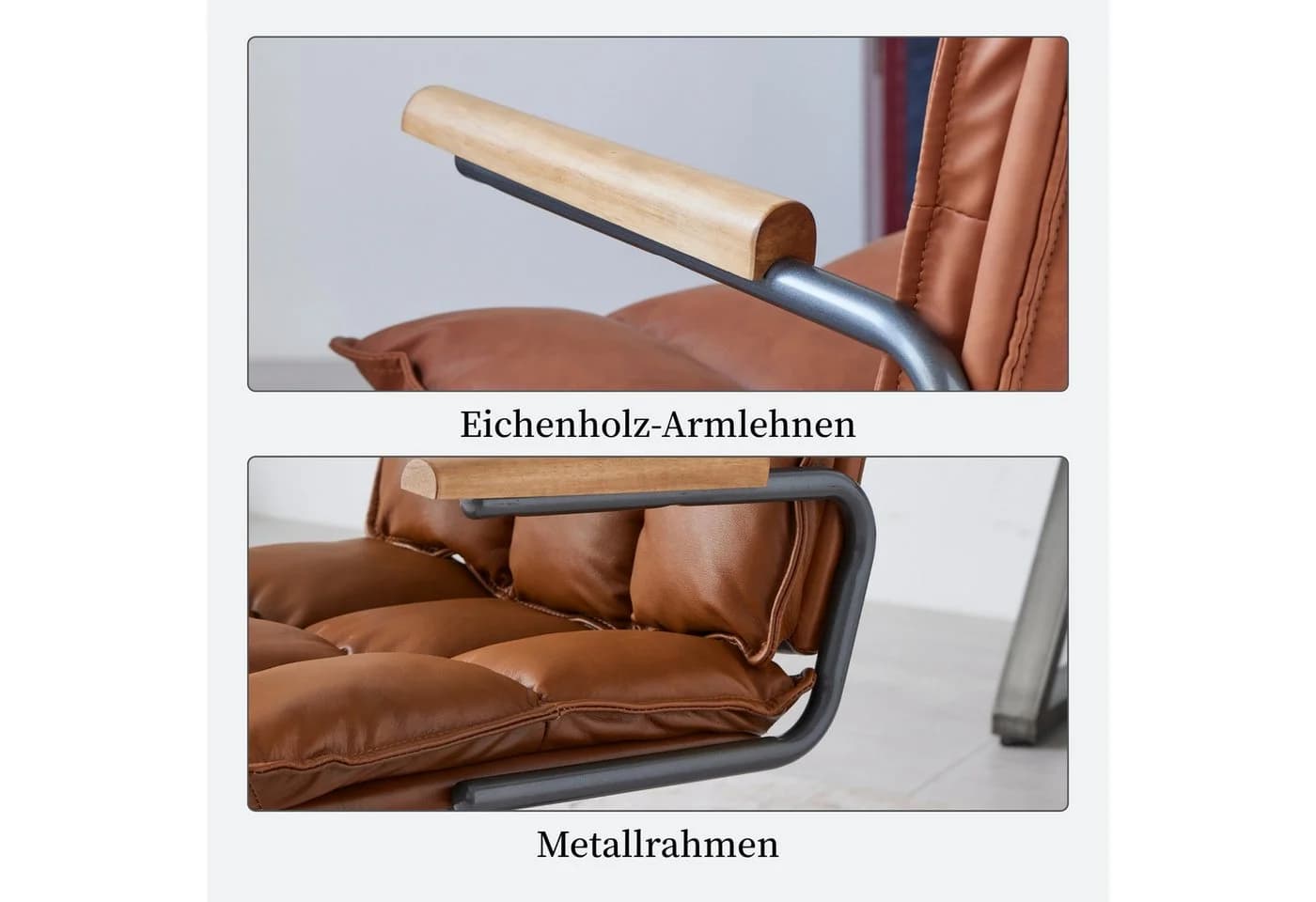 SeedWave Bürostuhl Industrial Design Echtleder Eichenholz-Armlehnen braun - Bild 4