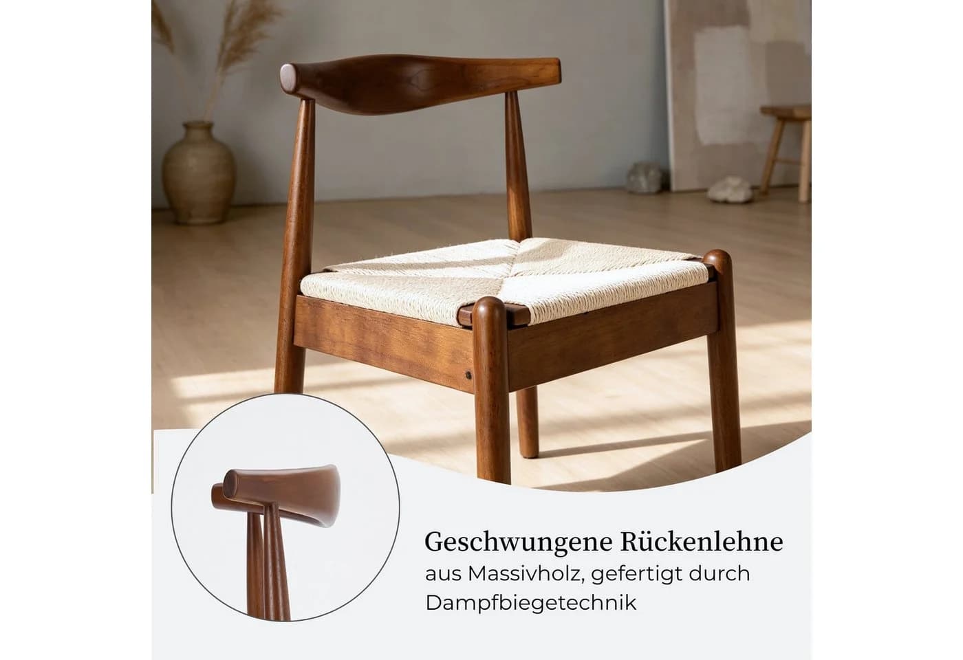 SeedWave Esszimmerstuhl 2er Set Papierkordel Gummibaumholz - Bild 4