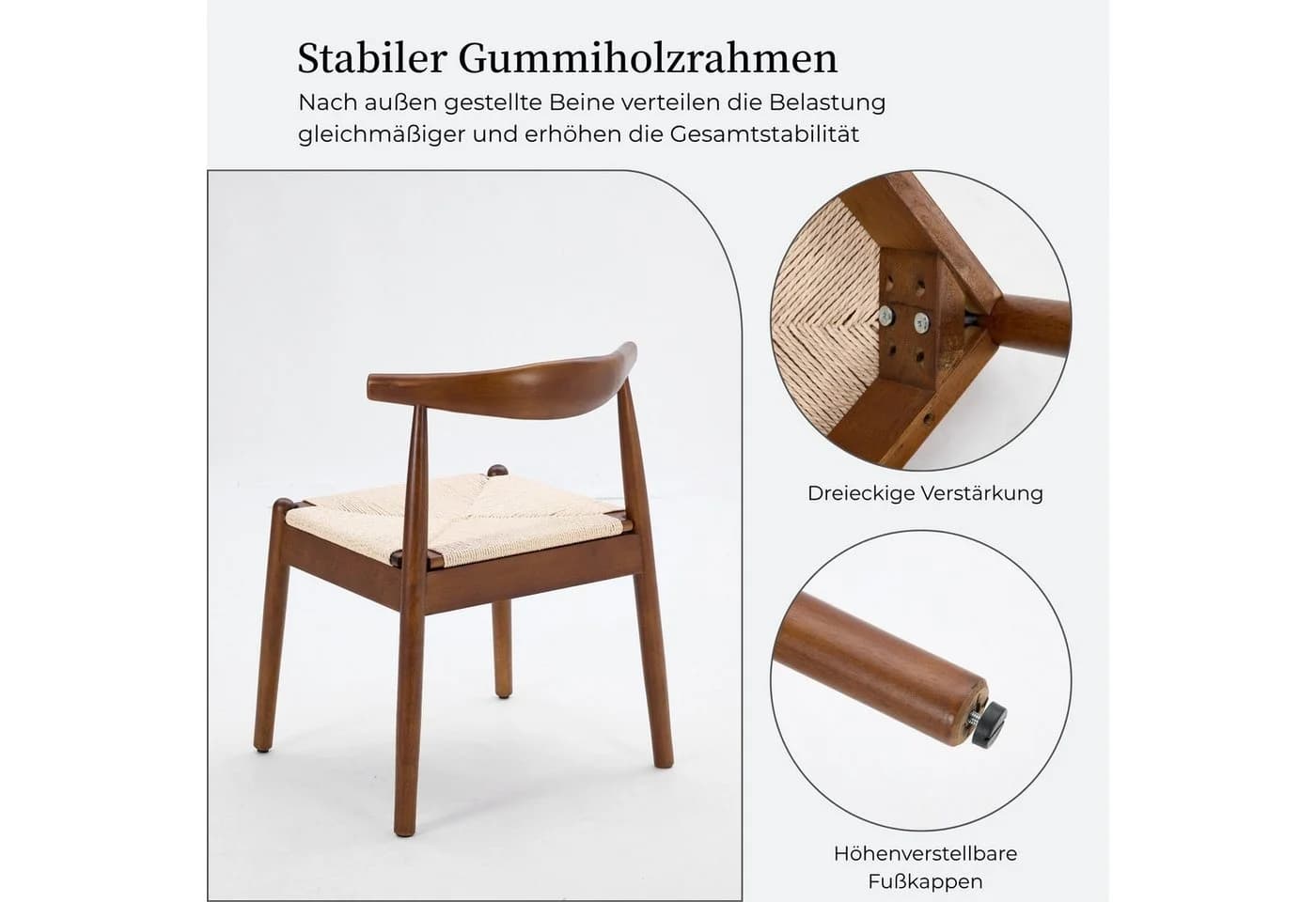 SeedWave Esszimmerstuhl 2er Set Papierkordel Gummibaumholz - Bild 5