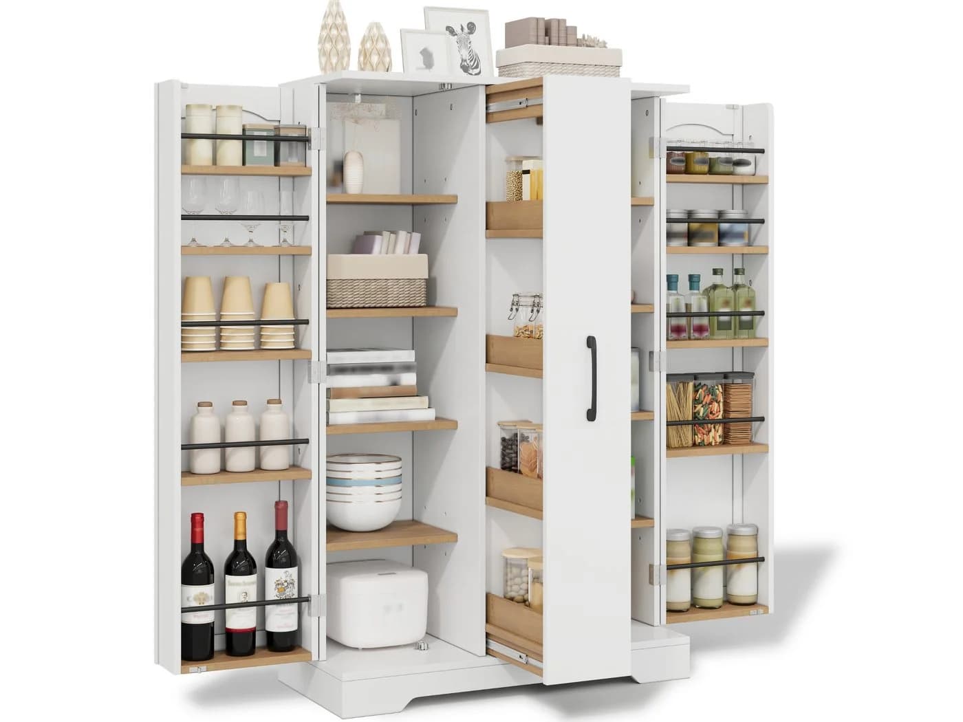 SeedWave Buffet Küchenschrank Weiß mit Türregal & 4-stufigem Auszug - Bild 2