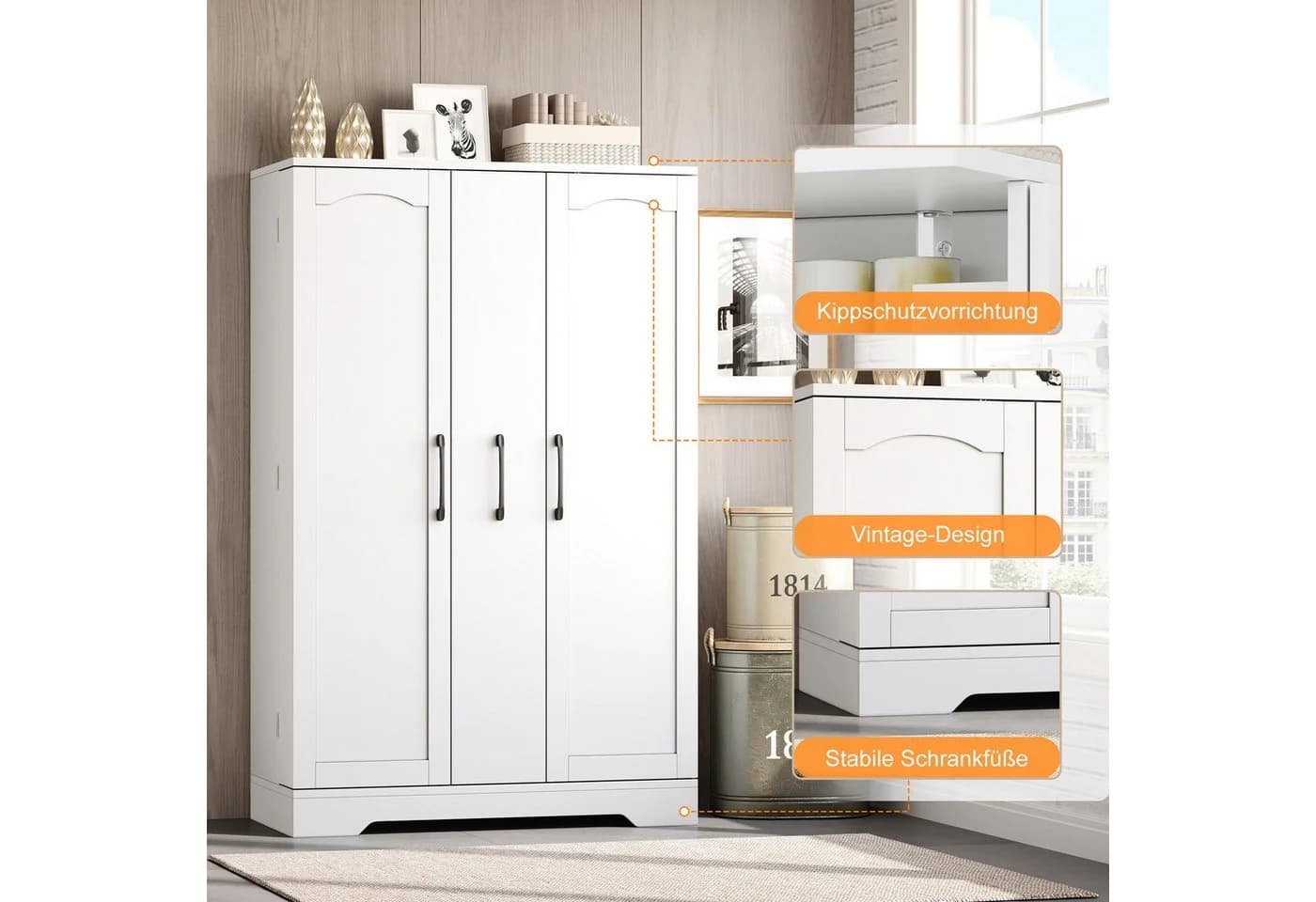SeedWave Buffet Küchenschrank Weiß mit Türregal & 4-stufigem Auszug - Bild 5