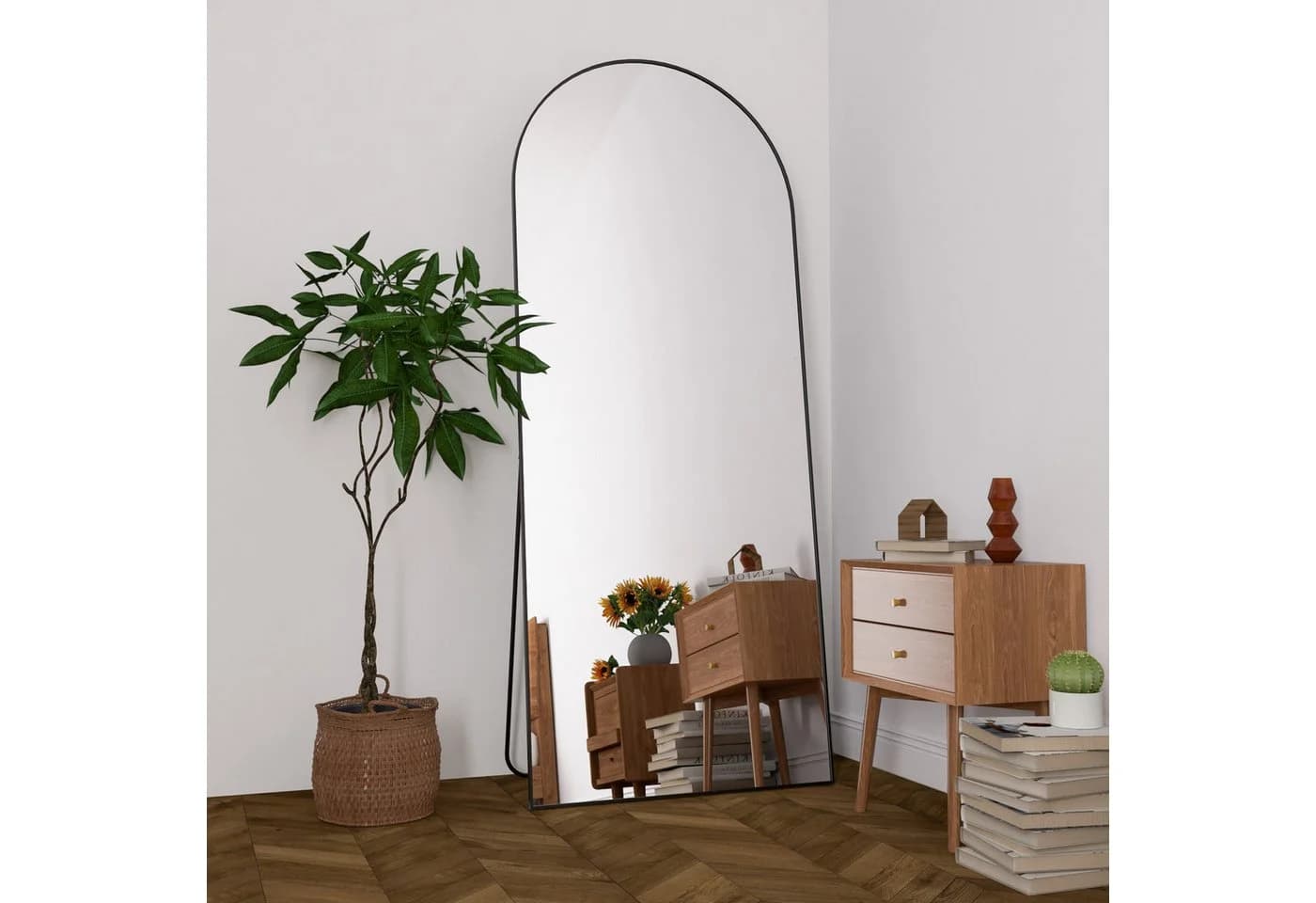 Elemango Ganzkörperspiegel Gewölbt 161x52cm Schwarz Alu-Rahmen - Bild 5