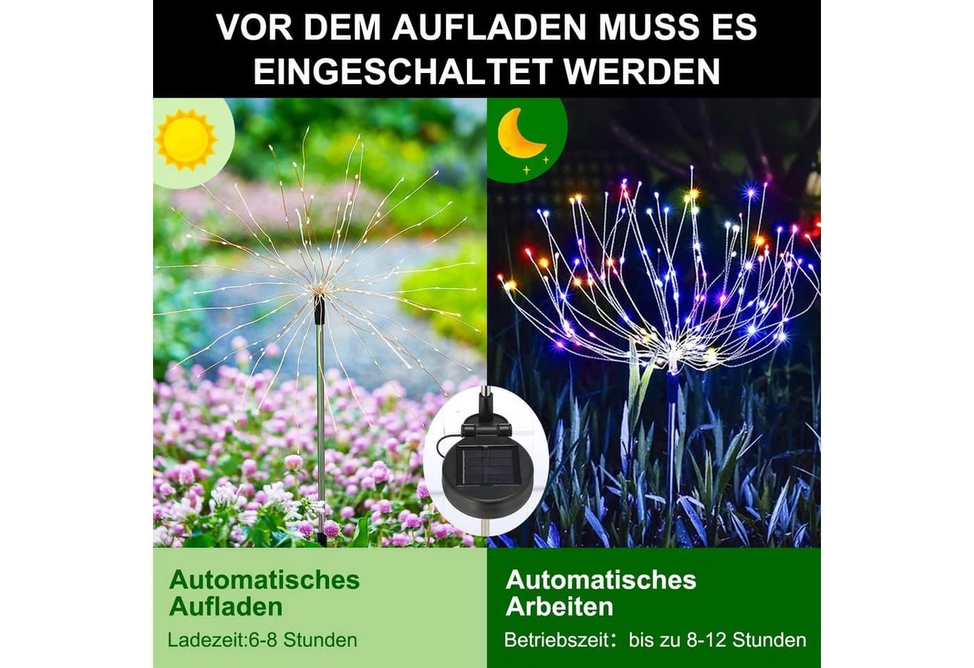 oyajia LED Solarleuchte 120 LEDs Feuerwerk Lichterkette Bunt