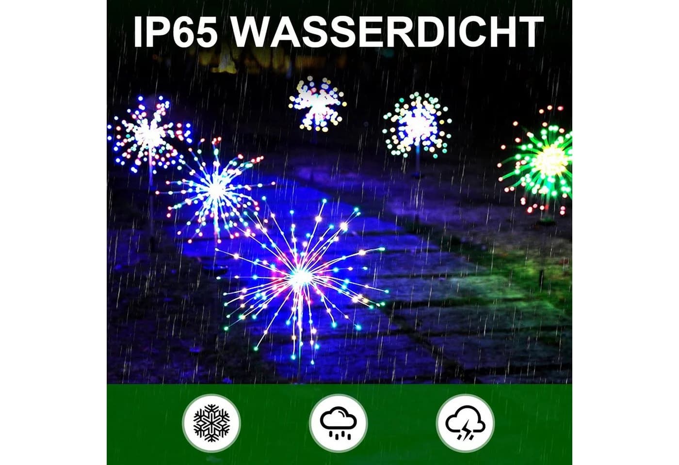 oyajia LED Solarleuchte 120 LEDs Feuerwerk Lichterkette Bunt - Bild 3