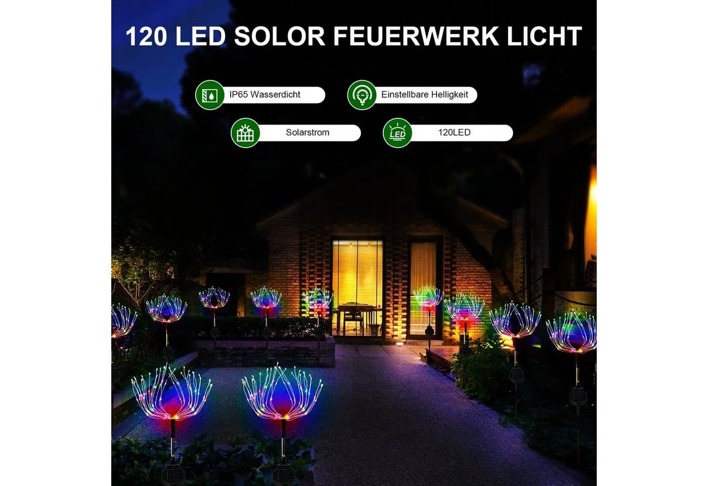 oyajia LED Solarleuchte 120 LEDs Feuerwerk Lichterkette Bunt - Bild 5