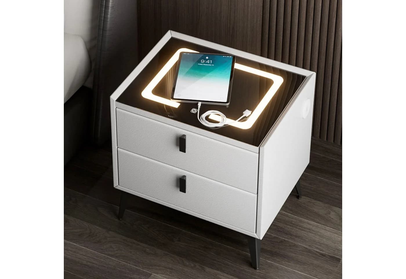 oyajia Nachttisch mit LED-Beleuchtung, kabellosem Laden & 3 Schubladen - Bild 3