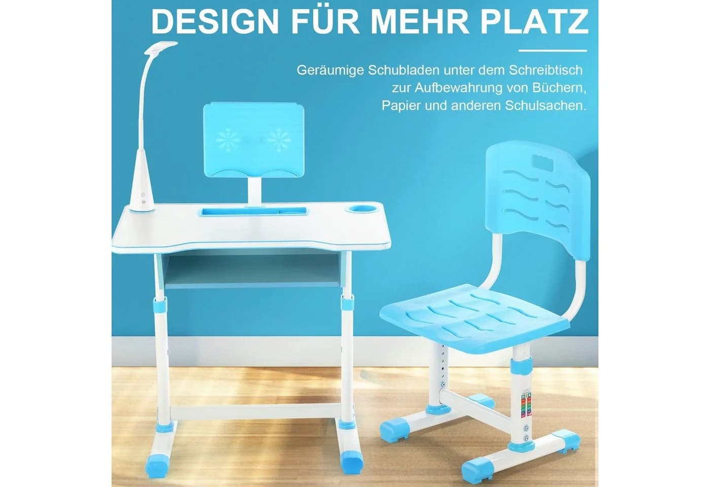 WILGOON Kinderschreibtisch Set mit Lampe & Schublade Blau - Bild 3