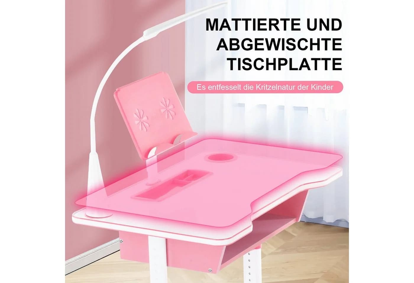 WILGOON Kinderschreibtisch Rosa Höhenverstellbar mit Stuhl & Schublade - Bild 5