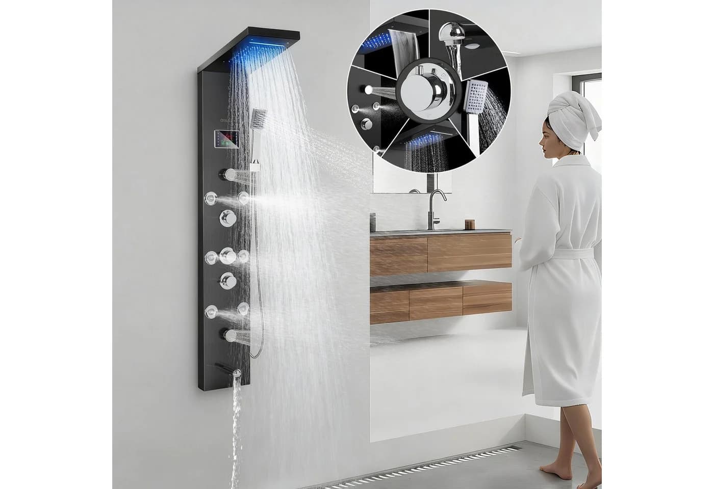 OYAJIA Duschpaneel 136 cm 5 Strahlarten Massage LED-Display - Bild 3