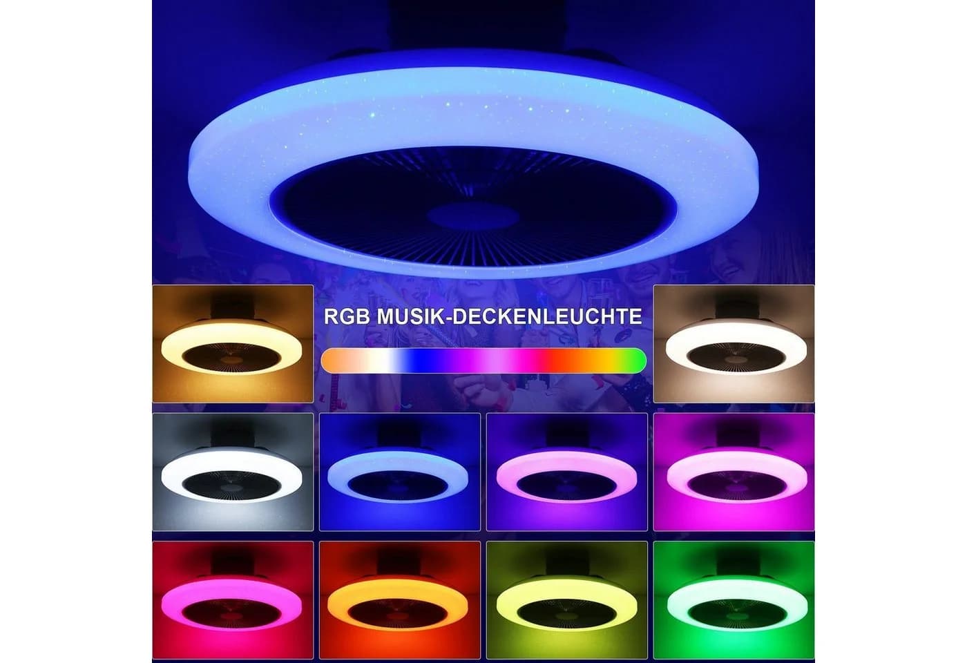 LETGOSPT Deckenleuchte Deckenventilator mit RGB Farbwechsel und Bluetooth