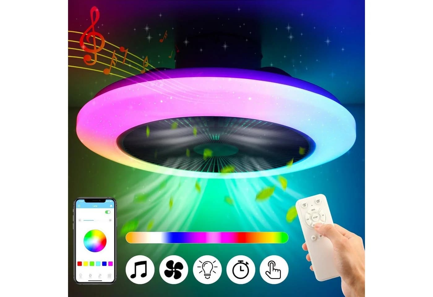 LETGOSPT Deckenleuchte Deckenventilator mit RGB Farbwechsel und Bluetooth - Bild 2