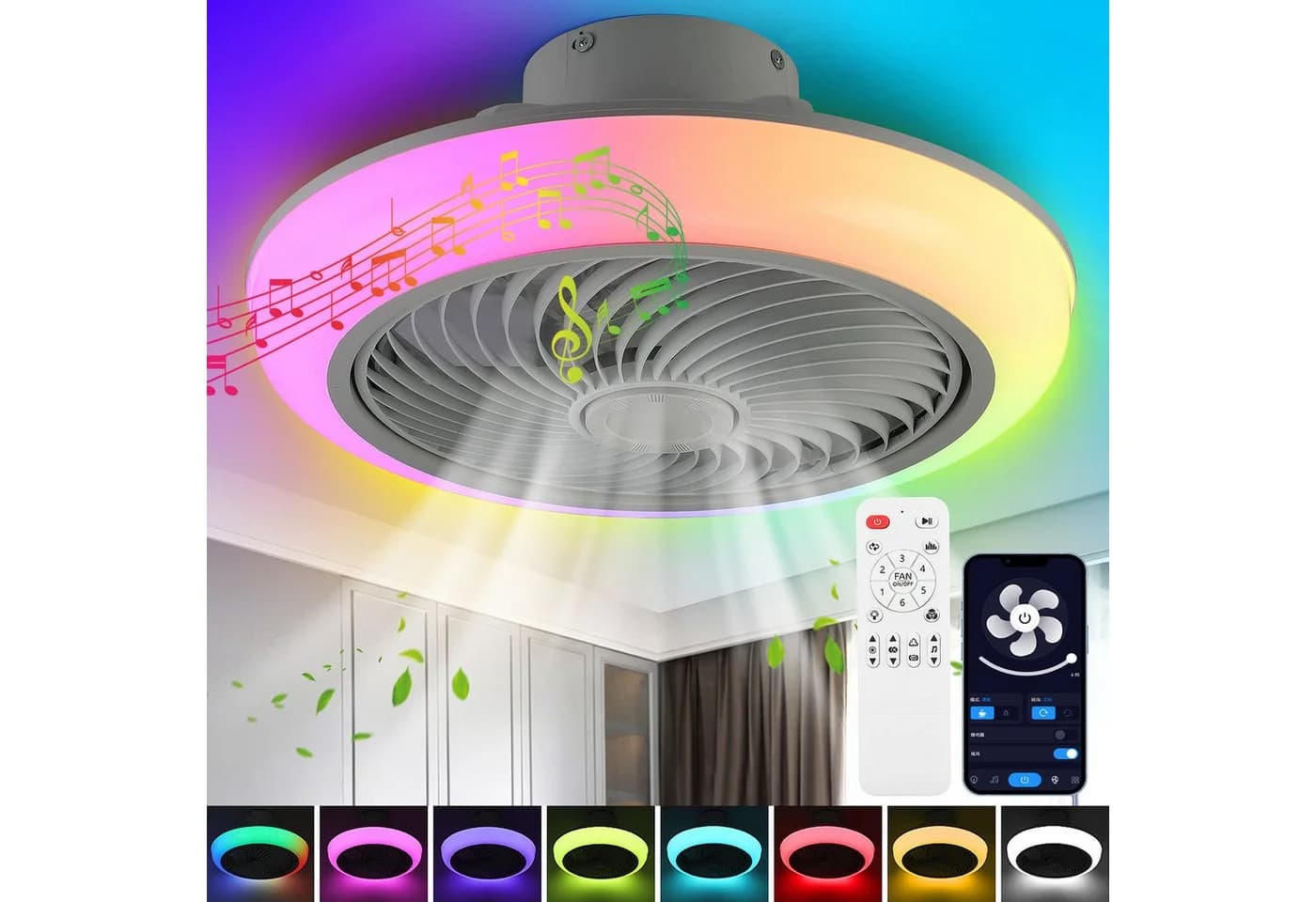 oyajia Deckenleuchte mit Ventilator & Bluetooth RGB LED - Bild 2