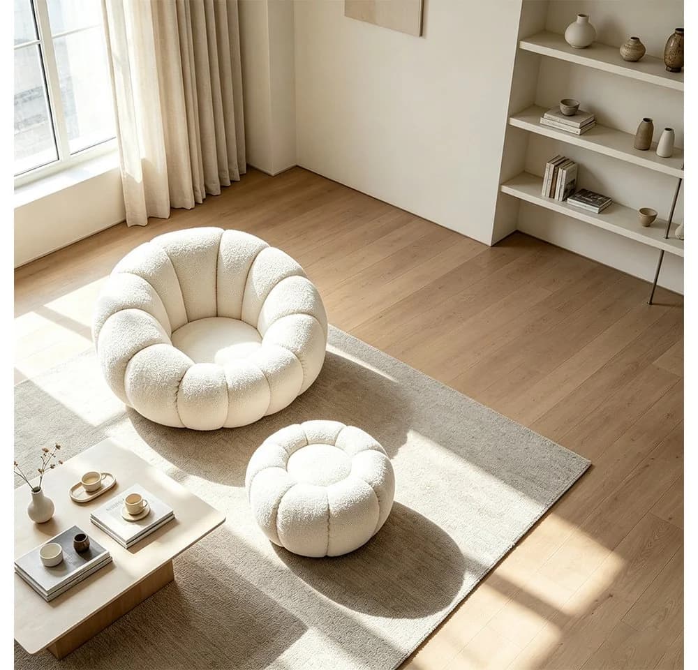 Muxing Loungesessel Teddy-Stoff Beige Modernes Design