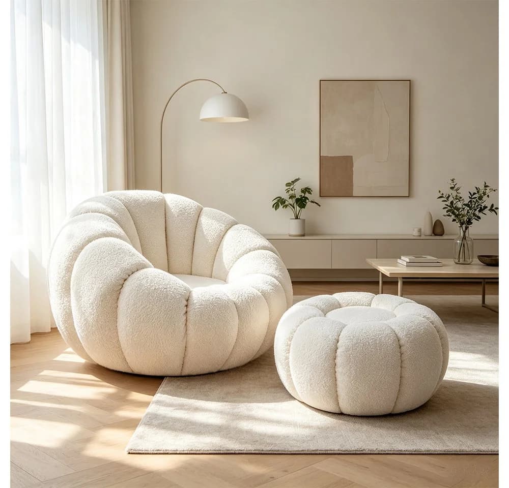Muxing Loungesessel Teddy-Stoff Beige Modernes Design - Bild 2