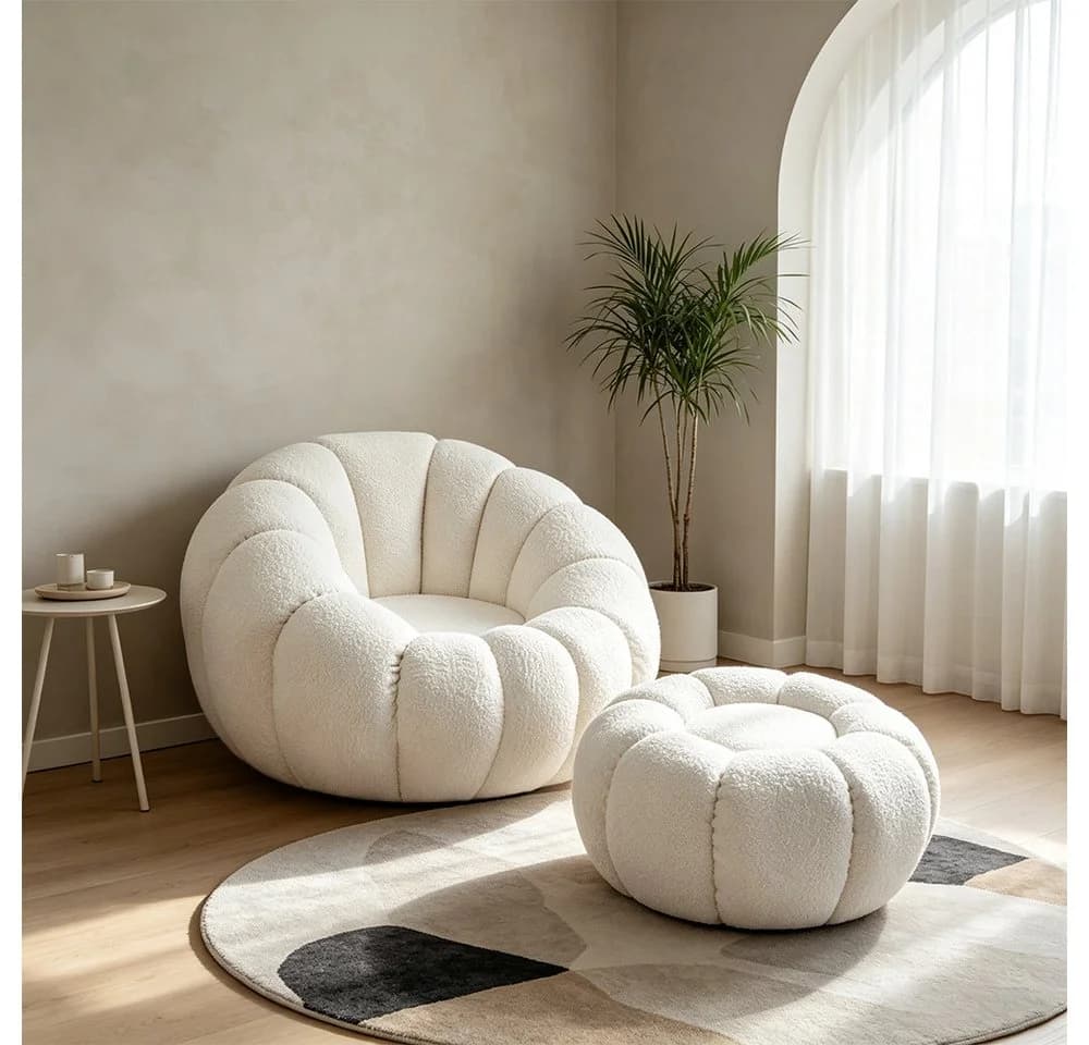 Muxing Loungesessel Teddy-Stoff Beige Modernes Design - Bild 3